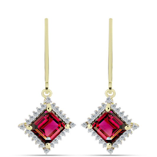 Brincos de Prata com Banho de Ouro com Granada de Rhodolite e Topázio Branco