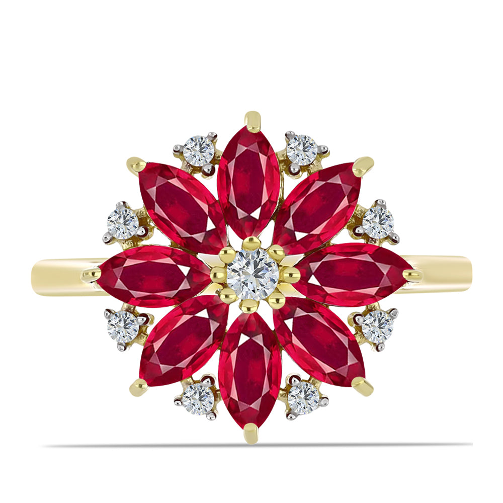 Anel de Prata com Banho de Ouro com Rubi de Madagáscar e Topázio Branco 1 