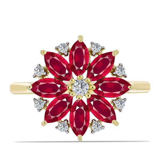 Anel de Prata com Banho de Ouro com Rubi de Madagáscar e Topázio Branco