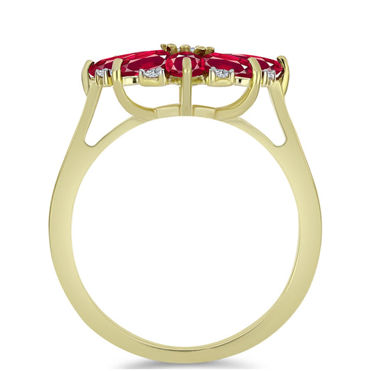 Anel de Prata com Banho de Ouro com Rubi de Madagáscar e Topázio Branco