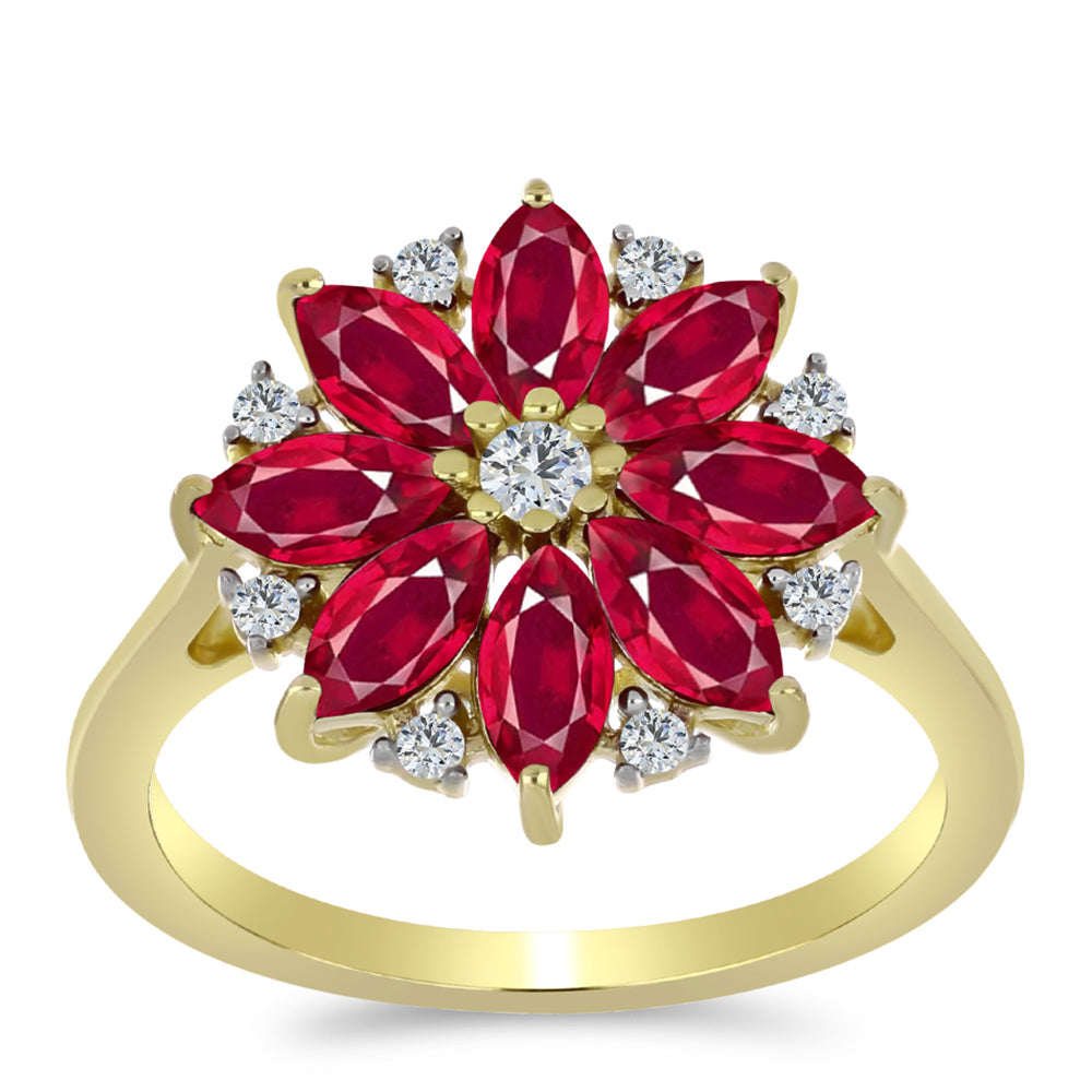 Anel de Prata com Banho de Ouro com Rubi de Madagáscar e Topázio Branco 3 