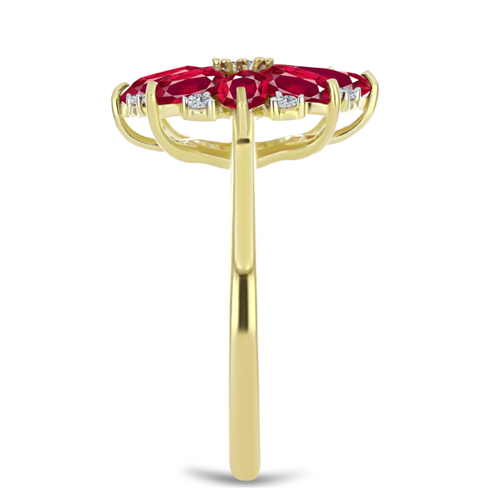 Anel de Prata com Banho de Ouro com Rubi de Madagáscar e Topázio Branco 4 