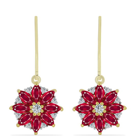 Brincos de Prata com Banho de Ouro com Rubi de Madagáscar e Topázio Branco