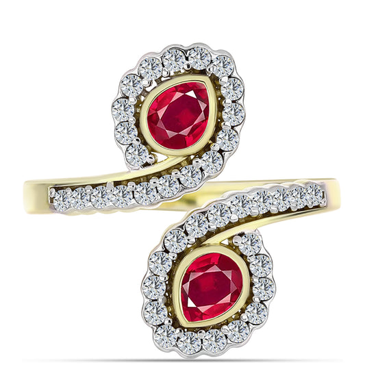 Anel de Prata com Banho de Ouro com Rubi de Madagáscar e Topázio Branco  Contraste: Cabeca de Veado (800)