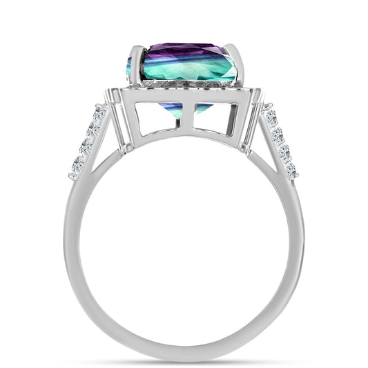 Anel de Prata com Fluorita Zebra e Topázio Branco  Contraste: Cabeca de Veado (800)