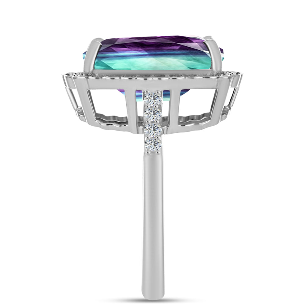 Anel de Prata com Fluorita Zebra e Topázio Branco  Contraste: Cabeca de Veado (800) 4 