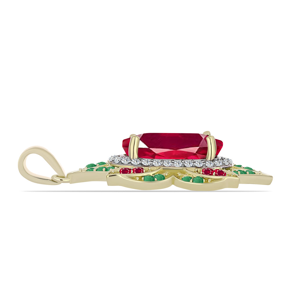 Pendente de Prata com Banho de Ouro com Rubi de Madagáscar e Esmeralda do Brasil  Contraste: Cabeca de Veado (800)