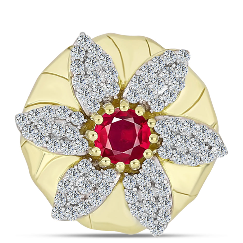 Pendente de Prata com Banho de Ouro com Rubi de Madagáscar e Topázio Branco  Contraste: Cabeca de Veado (800)