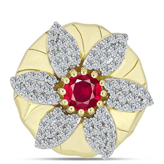 Pendente de Prata com Banho de Ouro com Rubi de Madagáscar e Topázio Branco  Contraste: Cabeca de Veado (800)