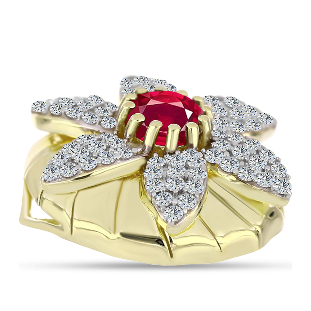 Pendente de Prata com Banho de Ouro com Rubi de Madagáscar e Topázio Branco  Contraste: Cabeca de Veado (800)