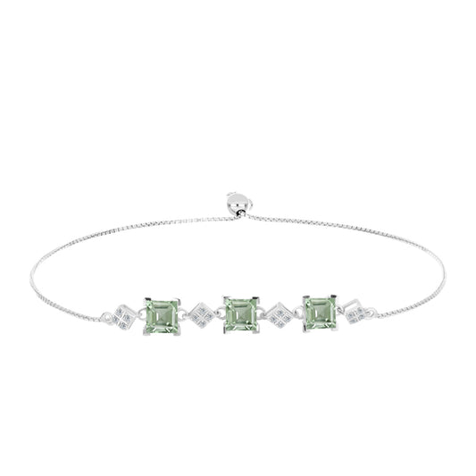 Pulseira de Prata com Ametista Verde e Topázio Branco  Contraste: Cabeca de Veado (800)