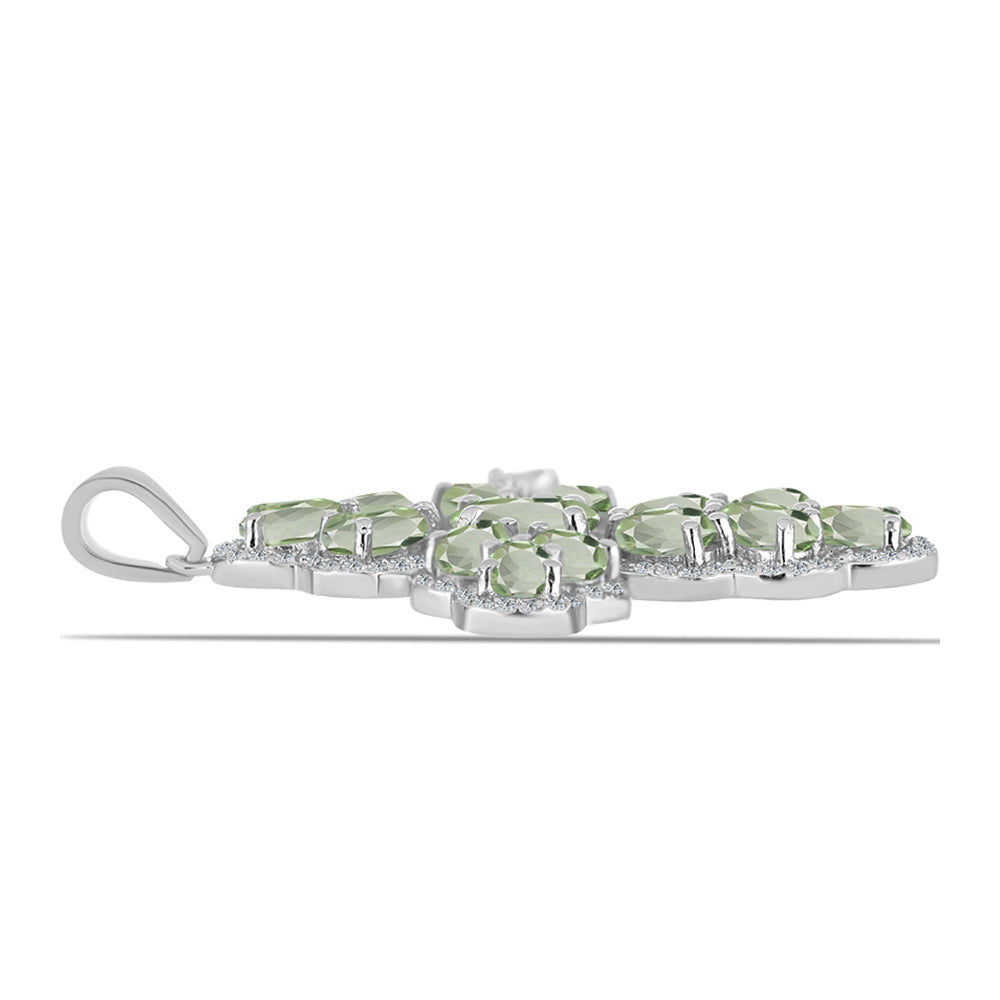 Cruz Pendente de Prata com Ametista Verde e Topázio Branco  Contraste: Cabeca de Veado (800)