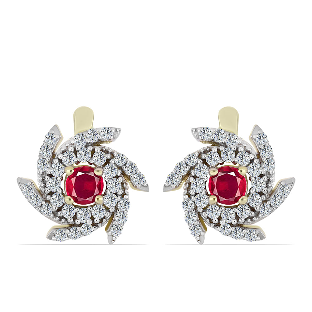 Brincos de Prata com Banho de Ouro com Rubi de Madagáscar e Topázio Branco 1 