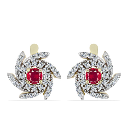 Brincos de Prata com Banho de Ouro com Rubi de Madagáscar e Topázio Branco