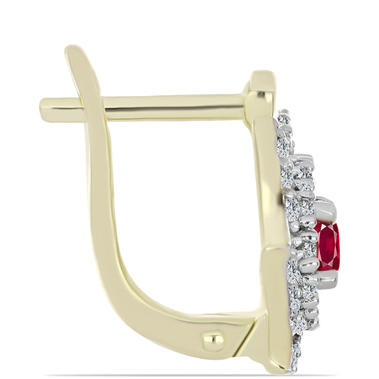 Brincos de Prata com Banho de Ouro com Rubi de Madagáscar e Topázio Branco