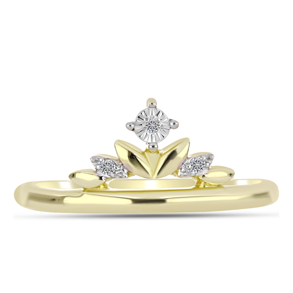 Anel de Prata com Banho de Ouro com Diamante Branco