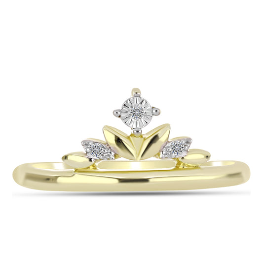 Anel de Prata com Banho de Ouro com Diamante Branco