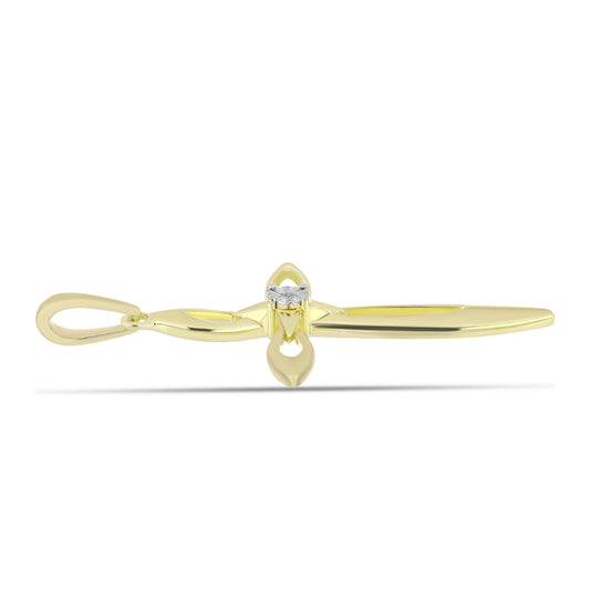 Cruz Pendente de Prata com Banho de Ouro com Diamante Branco
