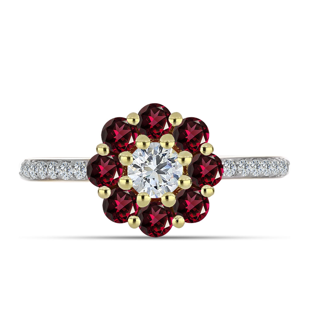 Anel de Prata com Banho de Ouro com Granada de Rhodolite e Topázio Branco