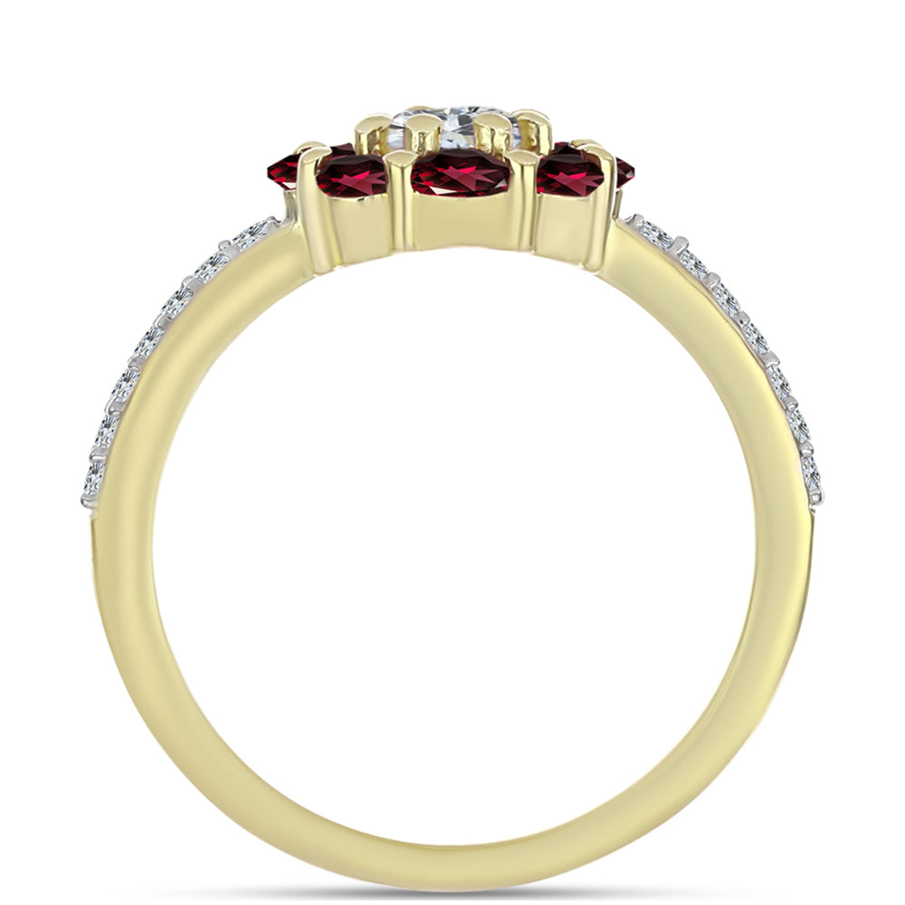 Anel de Prata com Banho de Ouro com Granada de Rhodolite e Topázio Branco