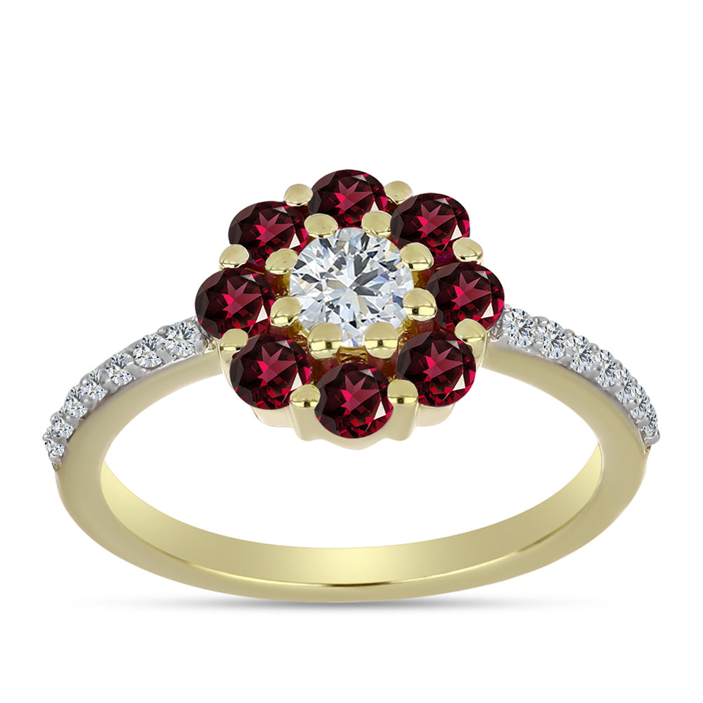 Anel de Prata com Banho de Ouro com Granada de Rhodolite e Topázio Branco 3 