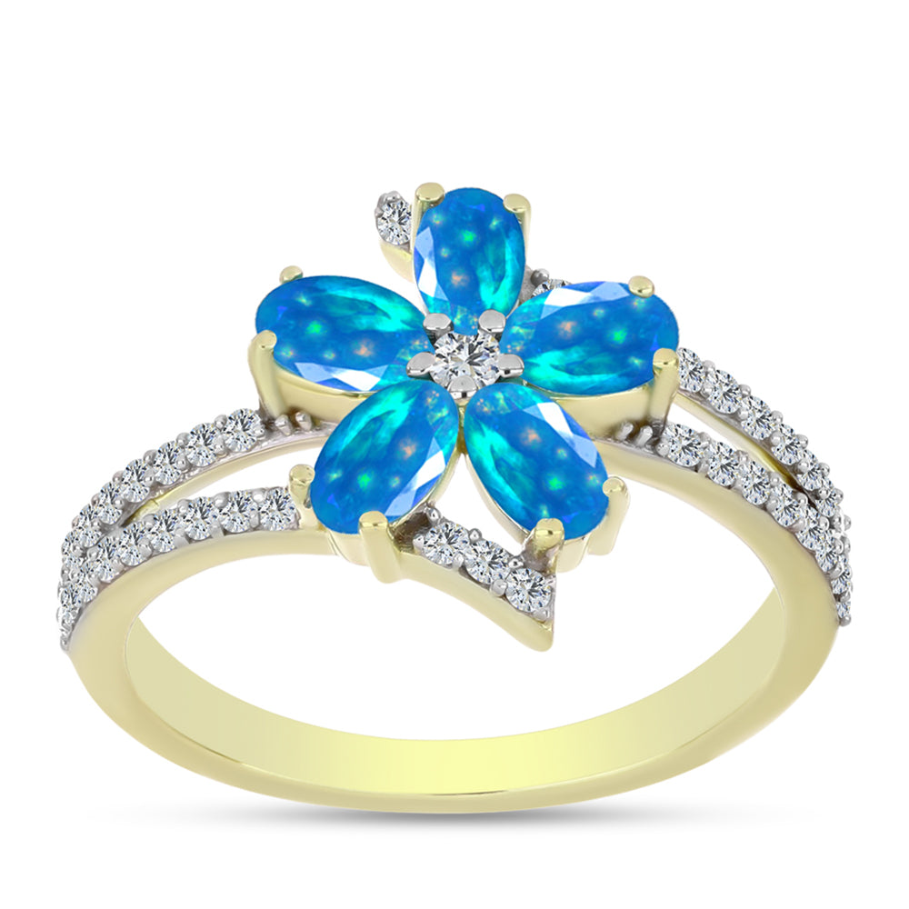 Anel de Prata com Banho de Ouro com Opala Paraíso da Etiópia e Topázio Branco  Contraste: Cabeca de Veado (800) 3 