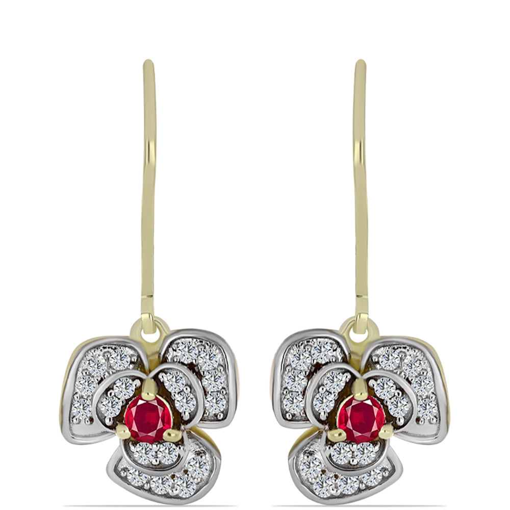 Brincos de Prata com Banho de Ouro com Rubi de Madagáscar e Topázio Branco 1 