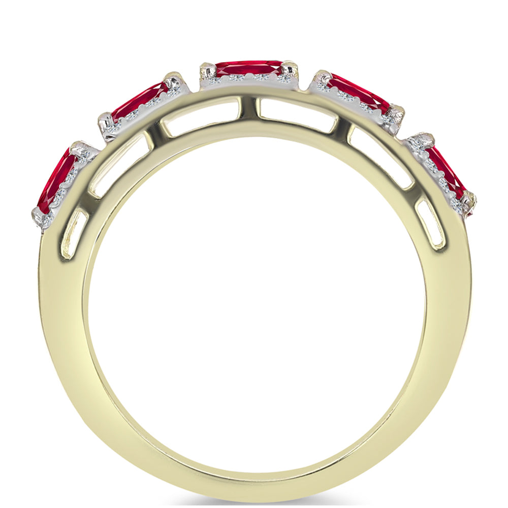 Anel de Prata com Banho de Ouro com Rubi de Madagáscar e Topázio Branco  Contraste: Cabeca de Veado (800)