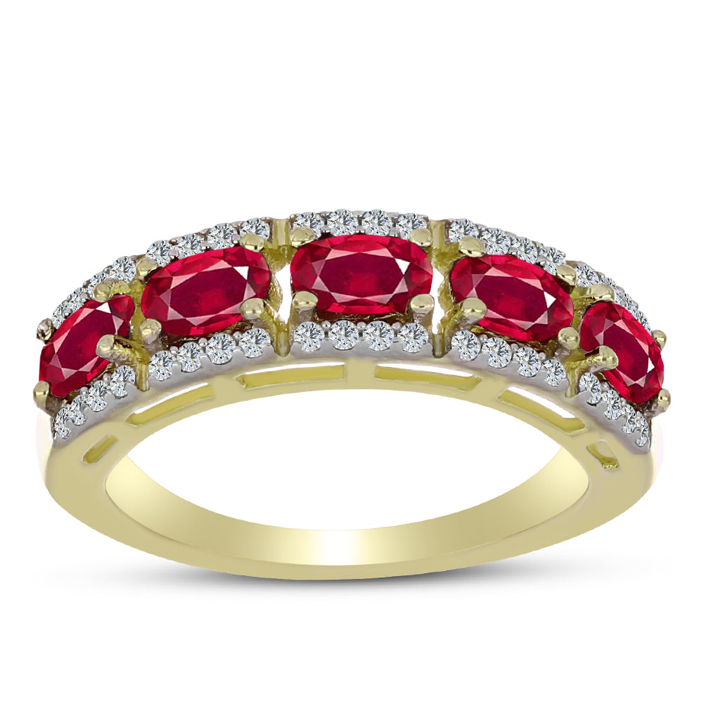 Anel de Prata com Banho de Ouro com Rubi de Madagáscar e Topázio Branco  Contraste: Cabeca de Veado (800) 3 