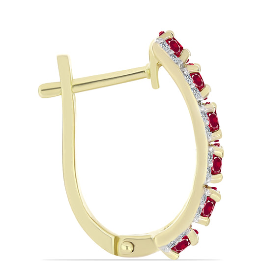 Brincos de Prata com Banho de Ouro com Rubi de Madagáscar e Topázio Branco