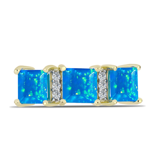 Anel de Prata com Banho de Ouro com Opala Paraíso da Etiópia e Topázio Branco  Contraste: Cabeca de Veado (800)