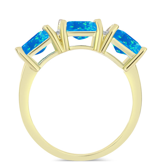 Anel de Prata com Banho de Ouro com Opala Paraíso da Etiópia e Topázio Branco  Contraste: Cabeca de Veado (800)