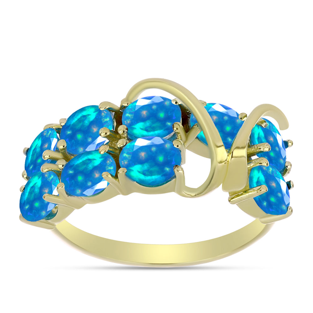 Anel de Prata com Banho de Ouro com Opala Paraíso da Etiópia  Contraste: Cabeca de Veado (800)