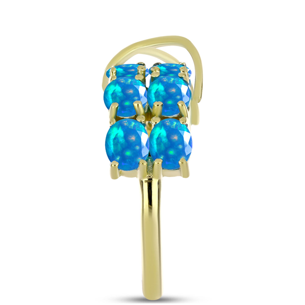 Anel de Prata com Banho de Ouro com Opala Paraíso da Etiópia  Contraste: Cabeca de Veado (800)