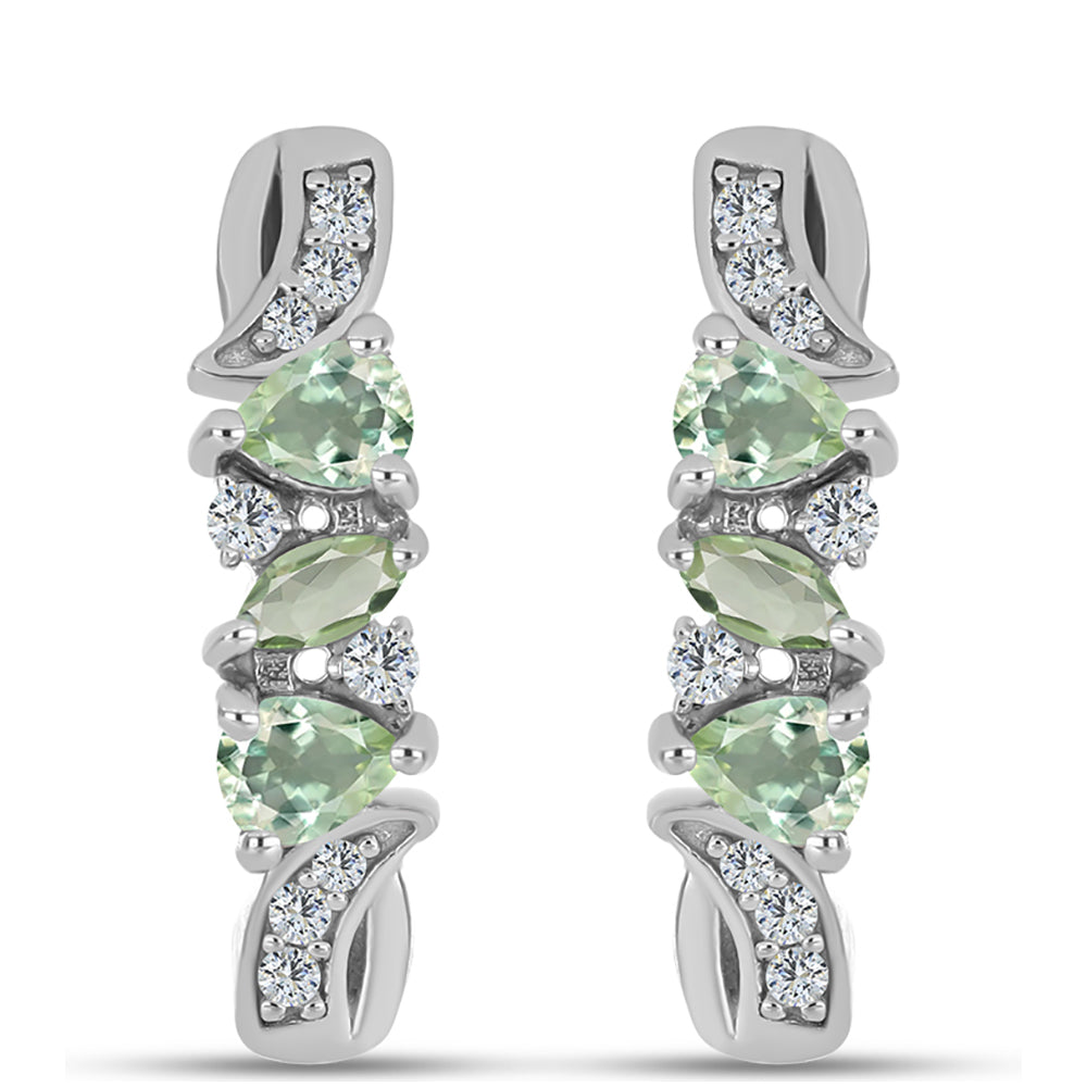 Brincos de Prata com Ametista Verde e Topázio Branco