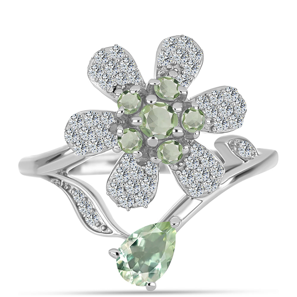 Anel de Prata com Ametista Verde e Topázio Branco  Contraste: Cabeca de Veado (800) 1 