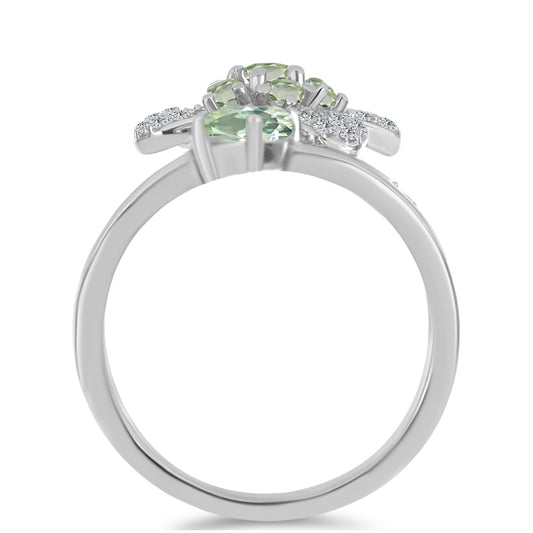 Anel de Prata com Ametista Verde e Topázio Branco  Contraste: Cabeca de Veado (800)