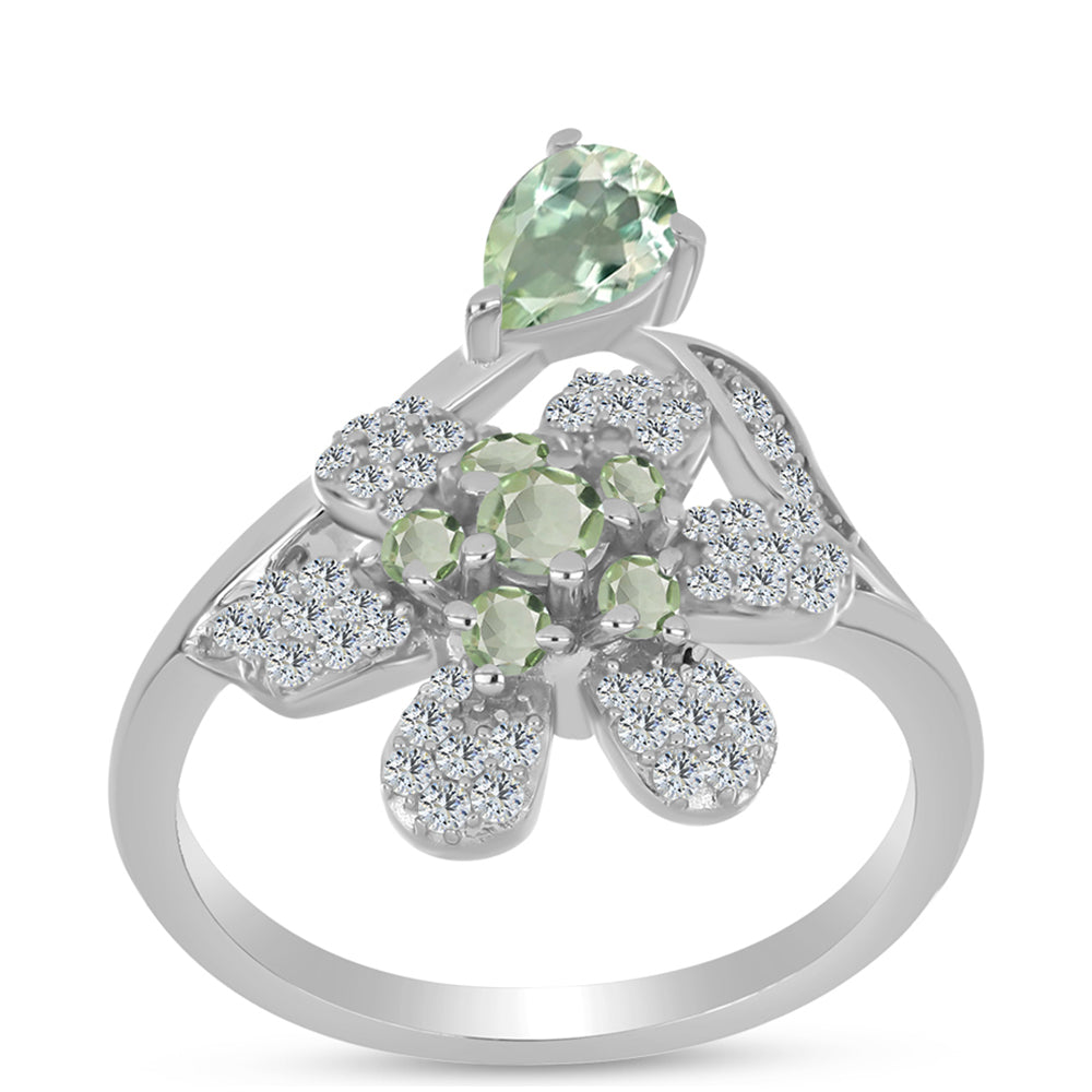 Anel de Prata com Ametista Verde e Topázio Branco  Contraste: Cabeca de Veado (800)