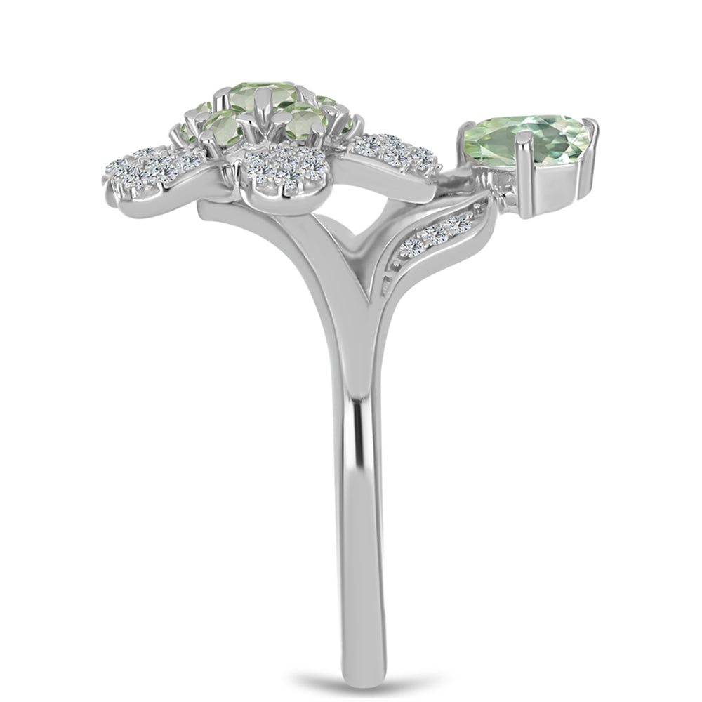 Anel de Prata com Ametista Verde e Topázio Branco  Contraste: Cabeca de Veado (800)