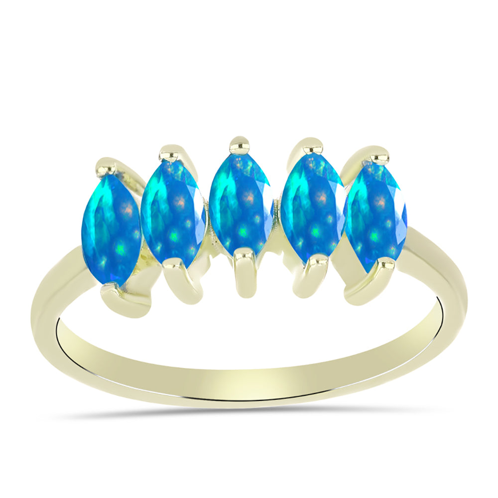 Anel de Prata com Banho de Ouro com Opala Paraíso da Etiópia