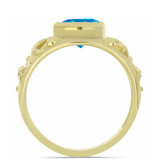 Anel de Prata com Banho de Ouro com Opala Paraíso da Etiópia  Contraste: Cabeca de Veado (800)