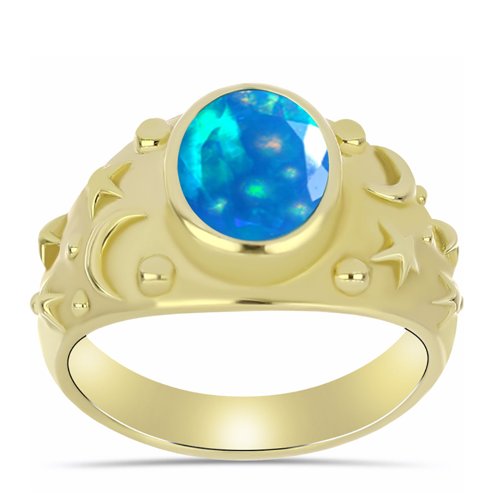Anel de Prata com Banho de Ouro com Opala Paraíso da Etiópia  Contraste: Cabeca de Veado (800) 3 