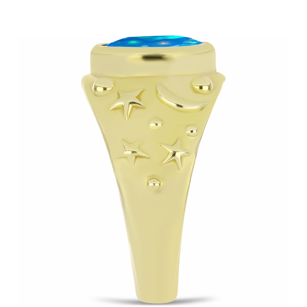 Anel de Prata com Banho de Ouro com Opala Paraíso da Etiópia  Contraste: Cabeca de Veado (800) 4 