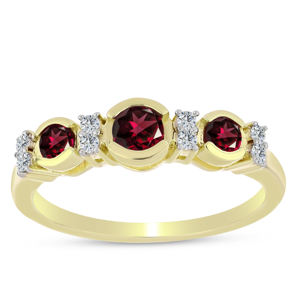 Anel de Prata com Banho de Ouro com Granada de Rhodolite e Topázio Branco 1 