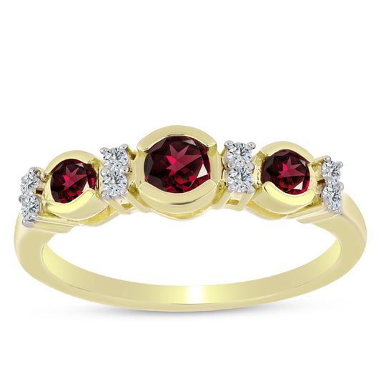 Anel de Prata com Banho de Ouro com Granada de Rhodolite e Topázio Branco