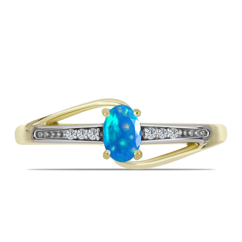 Anel de Prata com Banho de Ouro com Opala Paraíso da Etiópia e Topázio Branco