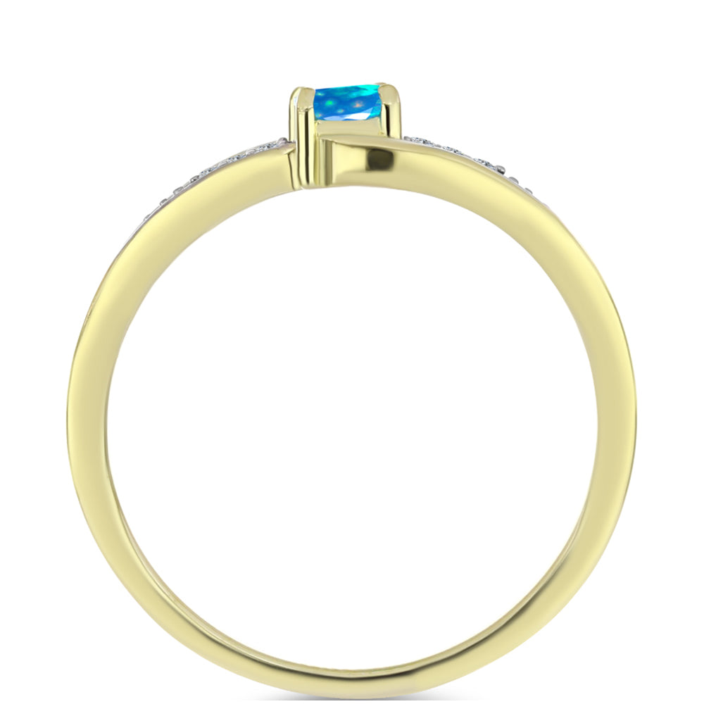 Anel de Prata com Banho de Ouro com Opala Paraíso da Etiópia e Topázio Branco