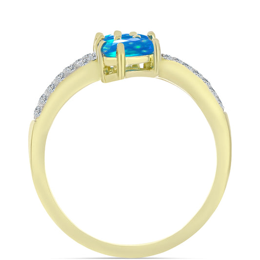 Anel de Prata com Banho de Ouro com Opala Paraíso da Etiópia e Topázio Branco