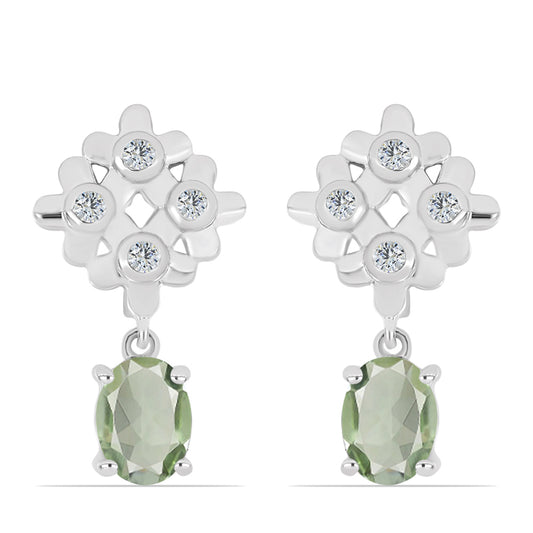 Brincos de Prata com Ametista Verde e Topázio Branco