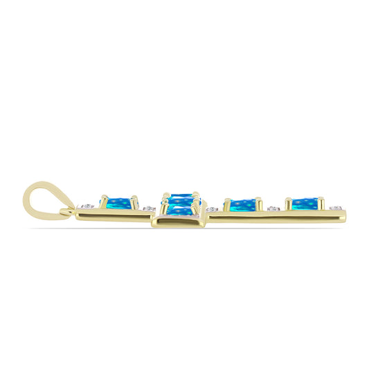 Cruz Pendente de Prata com Banho de Ouro com Opala Paraíso da Etiópia e Topázio Branco  Contraste: Cabeca de Veado (800)